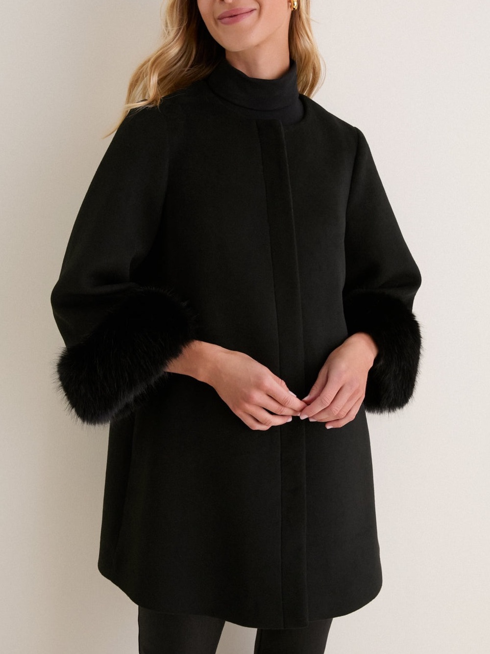Tuckernuck Black Harlan Wool Blend Faux Fur Cuff Coat Medium NWT